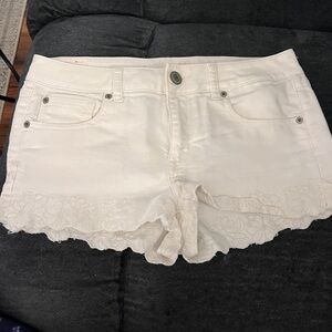 American Eagle Outfitters Cream Lace Trim Jean Shorts